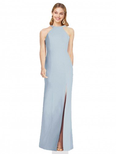 Cheapest High Neck Backless Formal Crepe Trumpet Bridesmaid Dress UK