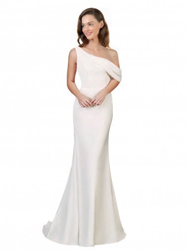 Cheapest One Shoulder Formal Crepe Bridesmaid Dress / Prom Dress with Draped Off the Shoulder Strap UK