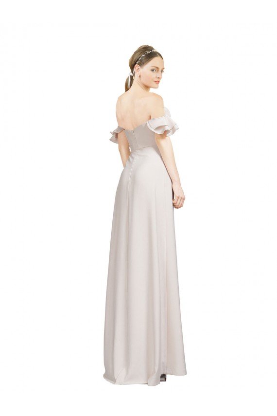 Cheapest Double Ruffle Flounce Sleeves Formal Crepe Bridesmaid Dress / Prom Dress with Slit UK