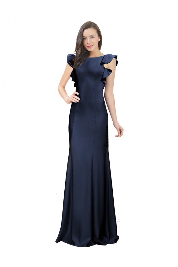 Cheapest Sleeveless Crepe Bridesmaid Dress / Prom Dress with Cascading Ruffle and Keyhole Back UK