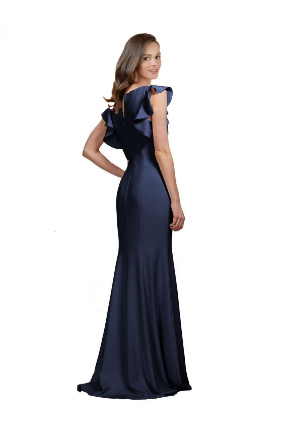 Cheapest Sleeveless Crepe Bridesmaid Dress / Prom Dress with Cascading Ruffle and Keyhole Back UK