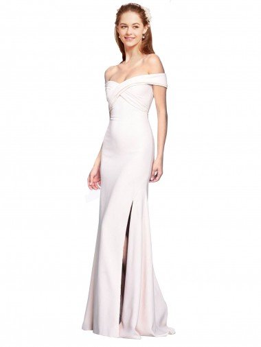Cheapest Criss Cross Off the Shoulder Formal Crepe Bridesmaid Dress / Prom Dress with Side Slit UK