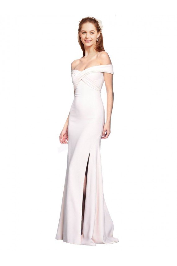 Cheapest Criss Cross Off the Shoulder Formal Crepe Bridesmaid Dress / Prom Dress with Side Slit UK