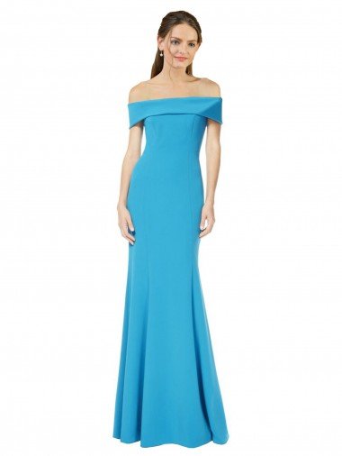 Cheapest Off the Shoulder Formal Crepe Bridesmaid Dress / Prom Dress with Fitted Silhouette UK