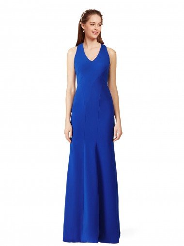 Cheapest Halter V-Neck Long A-Line Formal Crepe Bridesmaid Dress / Prom Dress UK