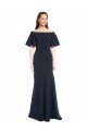 Cheapest Off the Shoulder Formal Crepe Bridesmaid Dress / Prom Dress with Short Ruffle Sleeves. UK