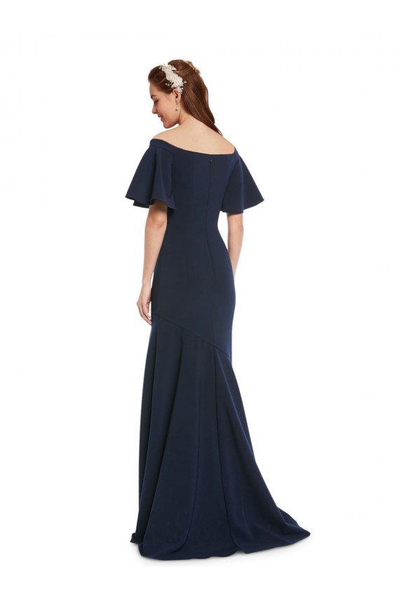 Cheapest Off the Shoulder Formal Crepe Bridesmaid Dress / Prom Dress with Short Ruffle Sleeves. UK
