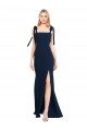 Cheapest Flat Tie Shoulder Crepe Trumpet Bridesmaid Dress / Prom Dress with Front Slit UK