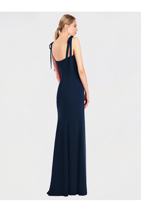 Cheapest Flat Tie Shoulder Crepe Trumpet Bridesmaid Dress / Prom Dress with Front Slit UK