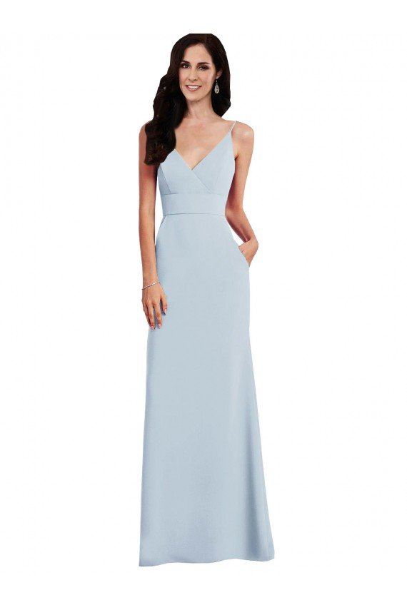 Cheapest V Back Spaghetti Strap Maxi Bridesmaid Dress / Prom Dress with Pockets UK