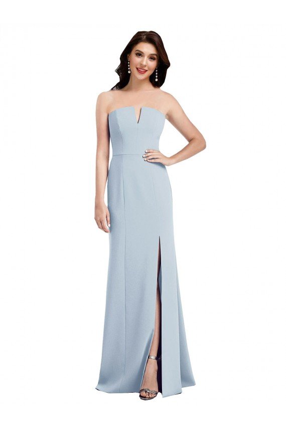 Cheapest Strapless Notch Crepe Bridesmaid Dress / Prom Dress with Front Slit UK