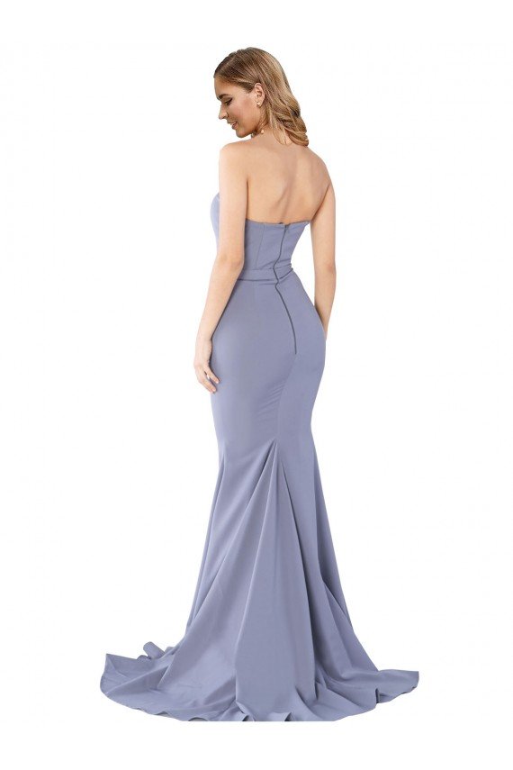 Cheapest Long Strapless Sweetheart Sweep Train Formal Crepe Bridesmaid Dress / Prom Dress with Low Back UK