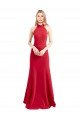 Cheapest Sleek Fit and Flare High Neck Halter Stretch Formal Crepe Bridesmaid Dress / Prom Dress with Open Back UK
