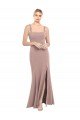 Cheapest Square Neck Fit and Flare Long Stretch Crepe Bridesmaid Dress / Prom Dress with Side Slit UK