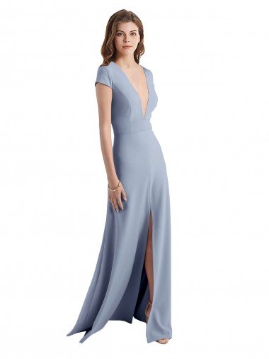 Cheapest Plunging V-Neck Cap Sleeves Stretch Crepe Bridesmaid Dress / Prom Dress with Front Slit UK