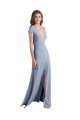 Cheapest Plunging V-Neck Cap Sleeves Stretch Crepe Bridesmaid Dress / Prom Dress with Front Slit UK