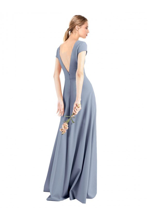 Cheapest Plunging V-Neck Cap Sleeves Stretch Crepe Bridesmaid Dress / Prom Dress with Front Slit UK