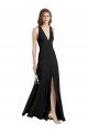 Cheapest Sleek Halter V-Neck Long A-Line Stretch Formal Crepe Bridesmaid Dress / Prom Dress with Front Slit UK