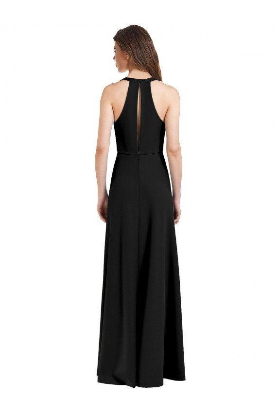 Cheapest Sleek Halter V-Neck Long A-Line Stretch Formal Crepe Bridesmaid Dress / Prom Dress with Front Slit UK
