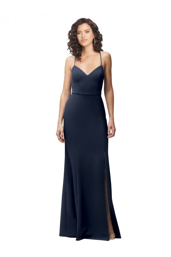 Cheapest Sweetheart Fit and Flare Stretch Formal Crepe Bridesmaid Dress / Prom Dress with Side Slit and Strappy Back UK
