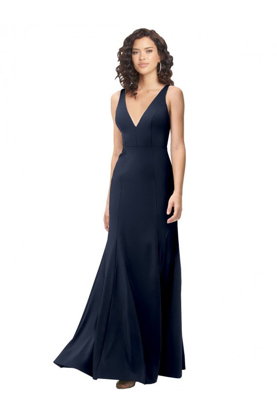 Cheapest Classic V-Neck Long Stretch Formal Crepe Bridesmaid Dress / Prom Dress with V-Back UK