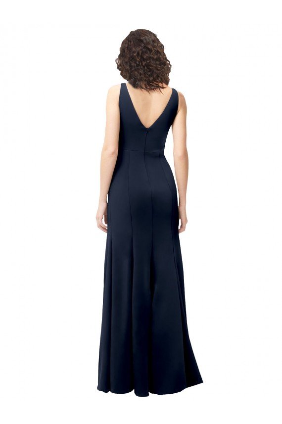 Cheapest Classic V-Neck Long Stretch Formal Crepe Bridesmaid Dress / Prom Dress with V-Back UK