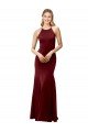 Cheapest Fit and Flare Halter Neckline Stretch Formal Crepe Bridesmaid Dress / Prom Dress with Strappy Back UK