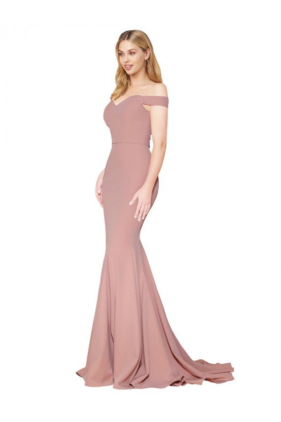 Cheapest Off the Shoulder Sweetheart Long Sweep Train Formal Crepe Bridesmaid Dress / Prom Dress UK