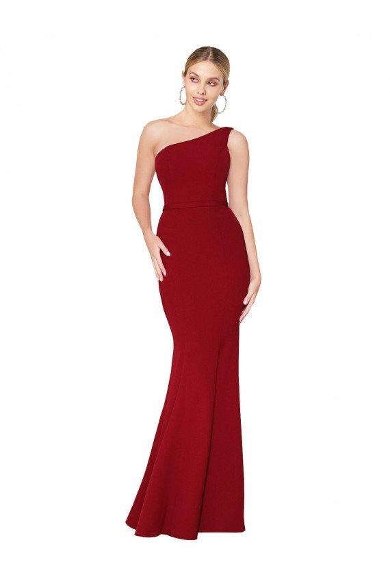 Cheapest One Shoulder Long High Neck Sleeveless Mermaid Formal Crepe Bridesmaid Dress / Prom Dress UK