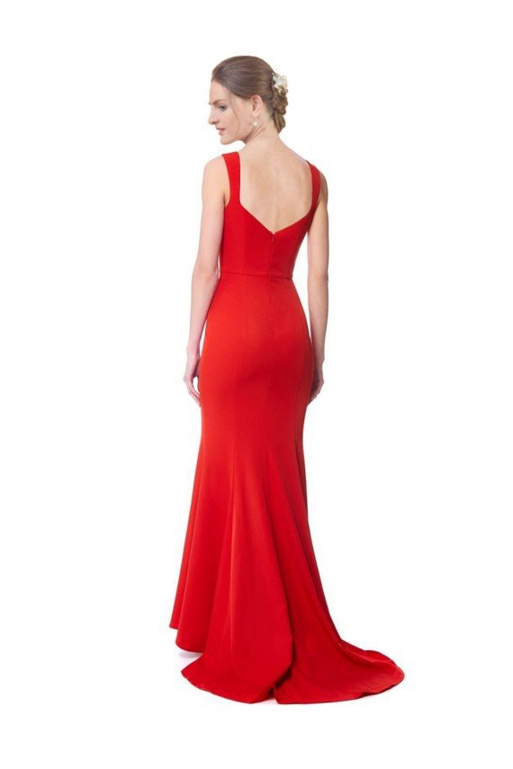 Cheapest Long Chapel Train Fishtail Maxi Formal Crepe Bridesmaid Dress / Prom Dress with Sweetheart Neckline UK