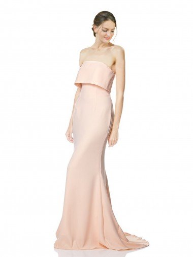 Cheapest High Neck Strapless Long Formal Crepe Maxi Bridesmaid Dress / Prom Dress with Overlay UK