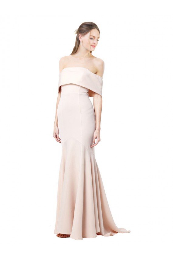 Cheapest Mermaid Bardot Maxi Formal Crepe Bridesmiad Dress with Fishtail Train UK