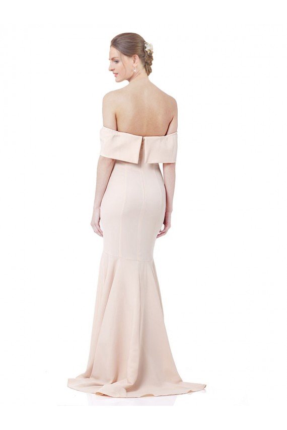 Cheapest Mermaid Bardot Maxi Formal Crepe Bridesmiad Dress with Fishtail Train UK