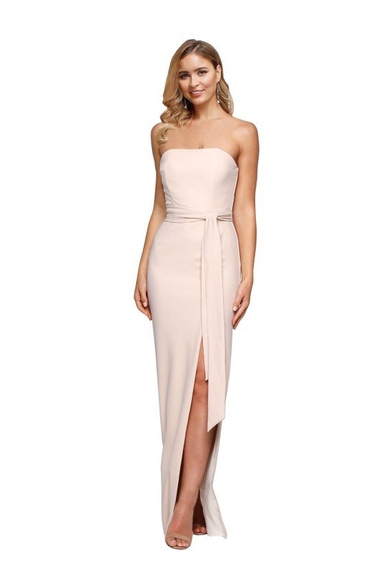 Cheapest Full Length Low Back Strapless Formal Crepe Bridesmaid Dress / Prom Dress with Thigh High Side Split UK