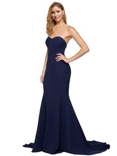Cheapest Fit and Flare Sweetheart Long Formal Crepe Bridesmaid Dress / Prom Dress with Sweep Train UK