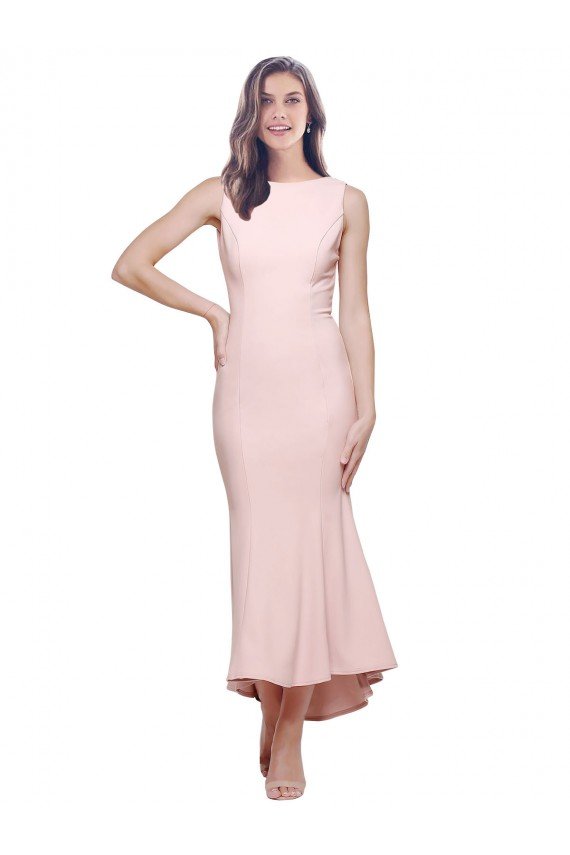 Cheapest High Neck Low V-Back Cocktail Midi Length Formal Crepe Bridesmaid Dress / Prom Dress UK