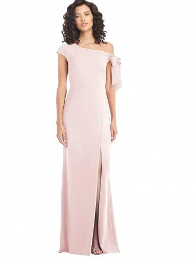 Cheapest Off the Shoulder Tie Detail Trumpet Formal Crepe Bridesmaid Dress / Prom Dress with Front Slit UK