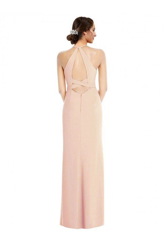 Cheapest Halter Criss Cross Cutout Back Maxi Formal Crepe Bridesmaid Dress / Prom Dress UK