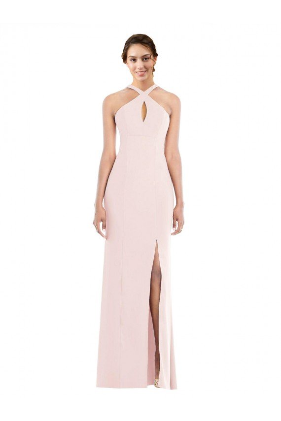 Cheapest Criss Cross Halter Princess Line Trumpet Formal Crepe Bridesmaid Dress / Prom Dress UK