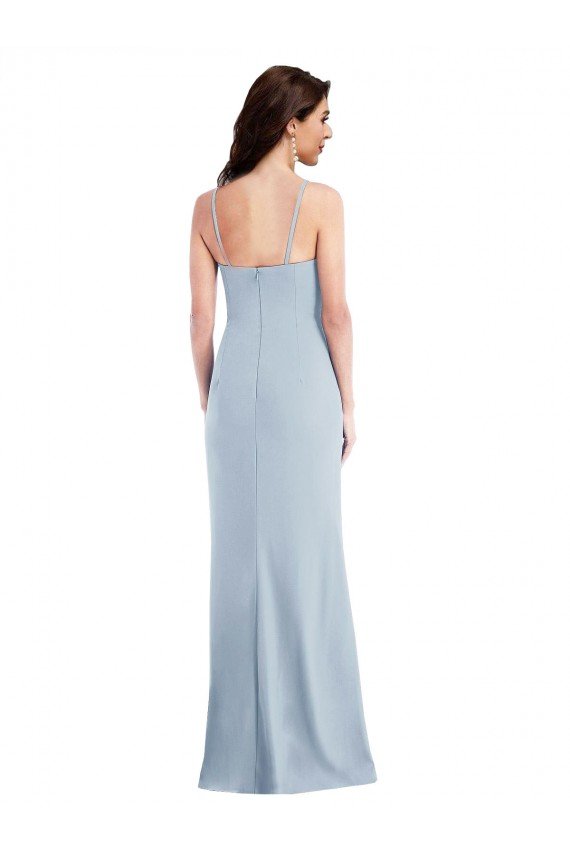 Cheapest Flattering Trumpet Maxi Formal Crepe Bridesmaid Dress / Prom Dress with Front Slit UK