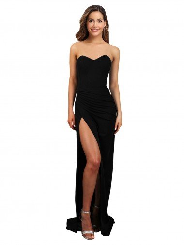 Cheapest Corset Style Strapless Formal Crepe Bridesmaid Dress / Prom Dress with High Split UK