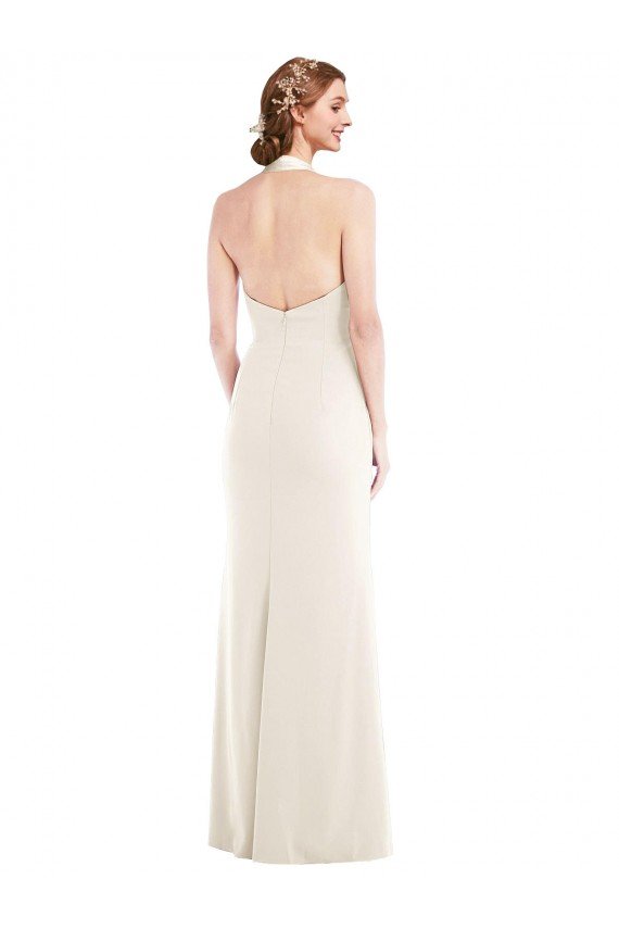 Cheapest Halter Tuxedo Maxi Bridesmaid Dress / Prom Dress with Front Slit UK