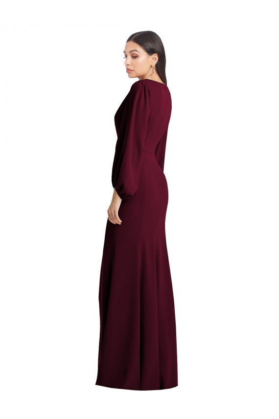 Cheapest Long Puff Sleeve V-Neck Trumpet Bridesmaid Maxi Dress UK