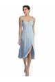 Cheapest Midi Cocktail Length Bustier Crepe Bridesmaid Dress / Prom Dress with Back Bow Straps UK