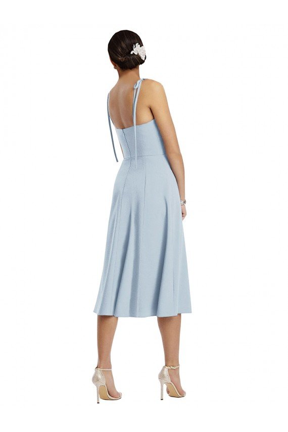 Cheapest Midi Cocktail Length Bustier Crepe Bridesmaid Dress / Prom Dress with Back Bow Straps UK