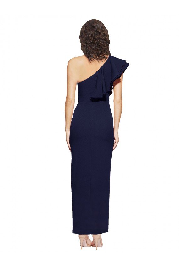 Cheapest Ruched Floor Length Long Formal Crepe Bridesmaid Dress / Prom Dress with Shoulder Ruffles UK