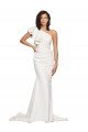 Cheapest Ruched Long Sweep Train Crepe Bridesmaid Dress / Prom Dress with Shoulder Ruffles UK