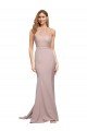 Cheapest Long Sweetheart Formal Crepe Bridesmaid Dress / Prom Dress with High Neck Illusion Tulle Details UK