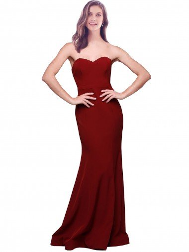 Cheapest Long Full Length Sweetheart Slim Formal Crepe Bridesmaid Dress / Prom Dress with Strapless Bodice UK