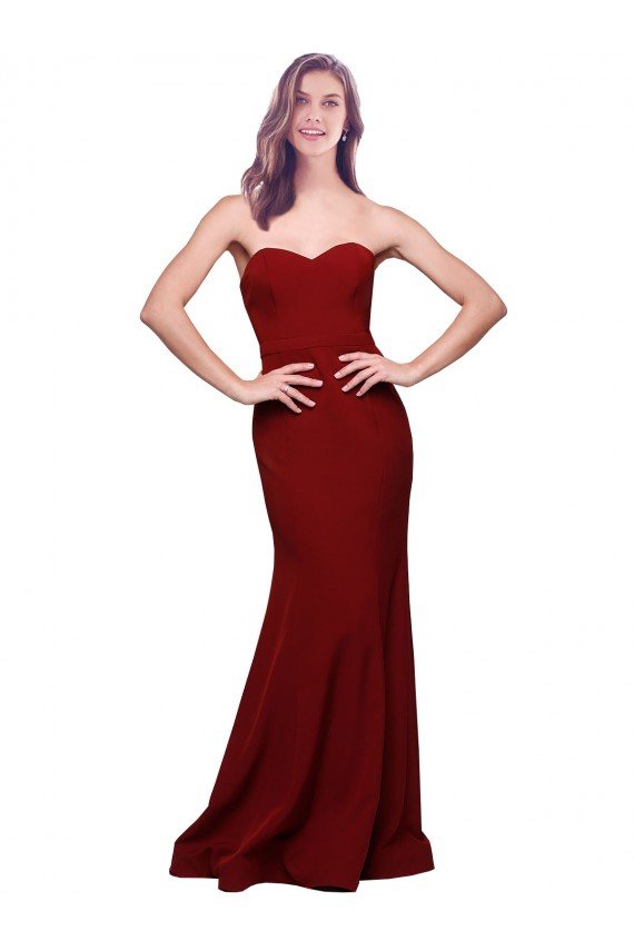 Cheapest Long Full Length Sweetheart Slim Formal Crepe Bridesmaid Dress / Prom Dress with Strapless Bodice UK
